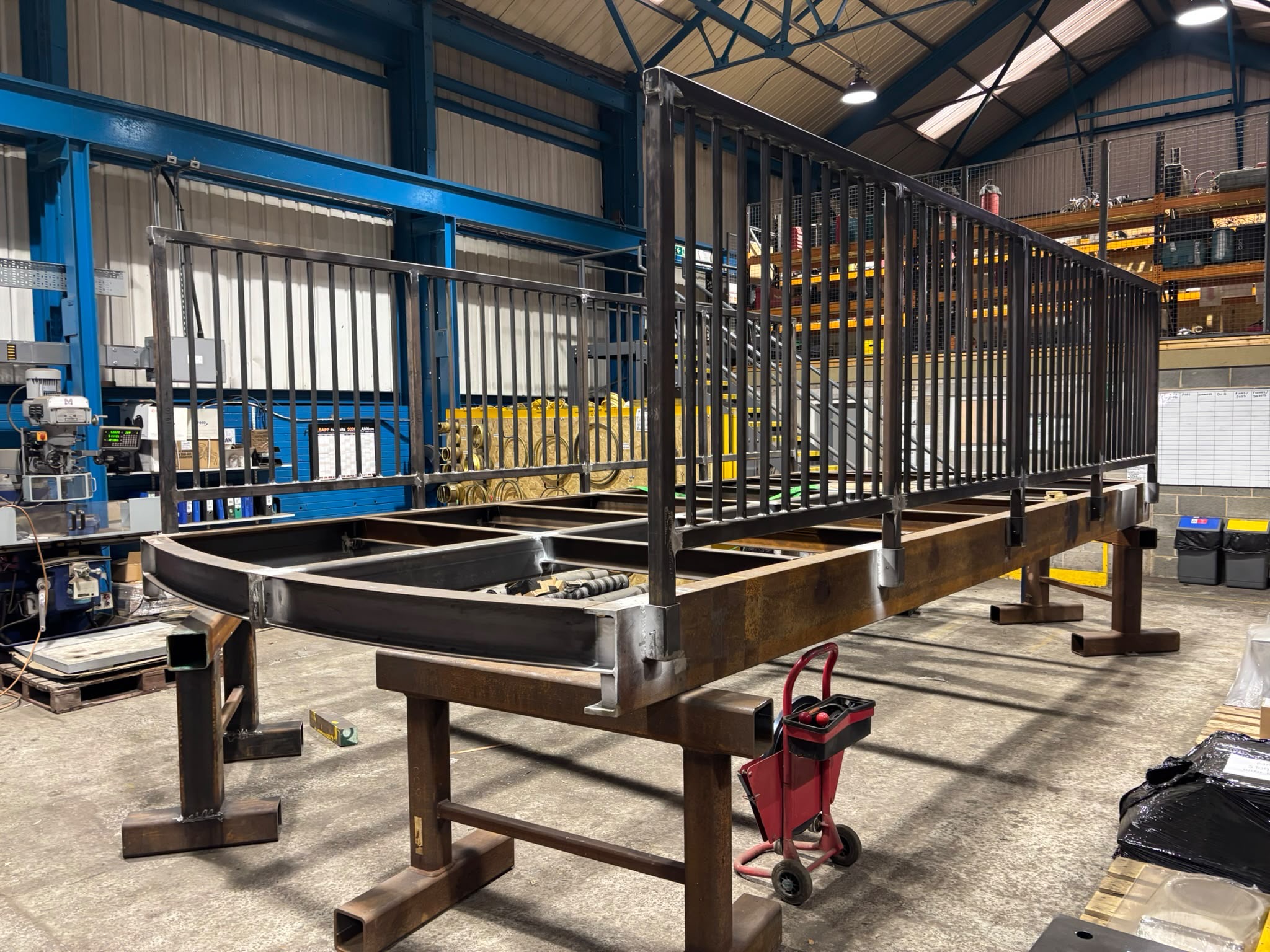 Wichelstowe Swing Bridge steel frame and parapets during assembly in EKSPAN’s Sheffield workshop.
